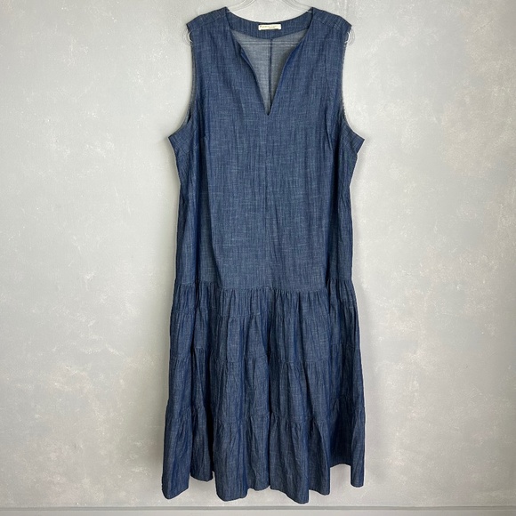 Wayward Fancies Eshakti size 3X maxi dress tier cotton chambray blue sleeveless - Picture 1 of 13